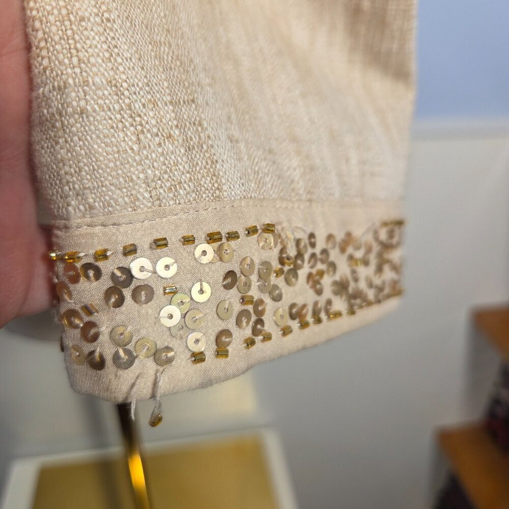 Ann Taylor Size 0 Cotton / Linen Blend Sequin Beaded Lightweight Dressy Jacket - Picture 7 of 12